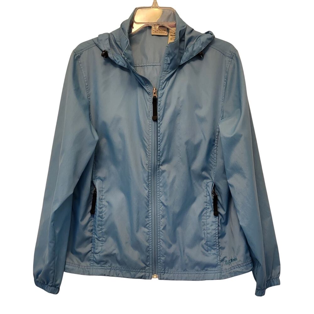 L.L. Bean Jacket Womens Large Blue Lightweight Full Zip Pockets Logo Nylon
